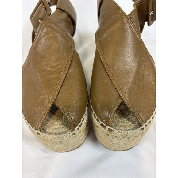Celine Paris Espadrilles Wedges Platform Sandals Brown Leather Size 38 Buckle - Picture 13 of 16
